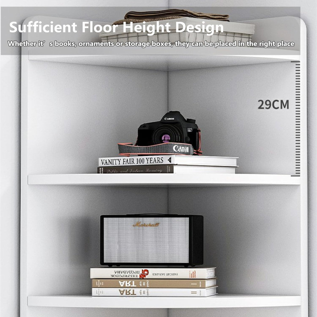 Biblioteca pentru colt cu 4 polite si dulap 2 usi, 180x50x50cm, alb