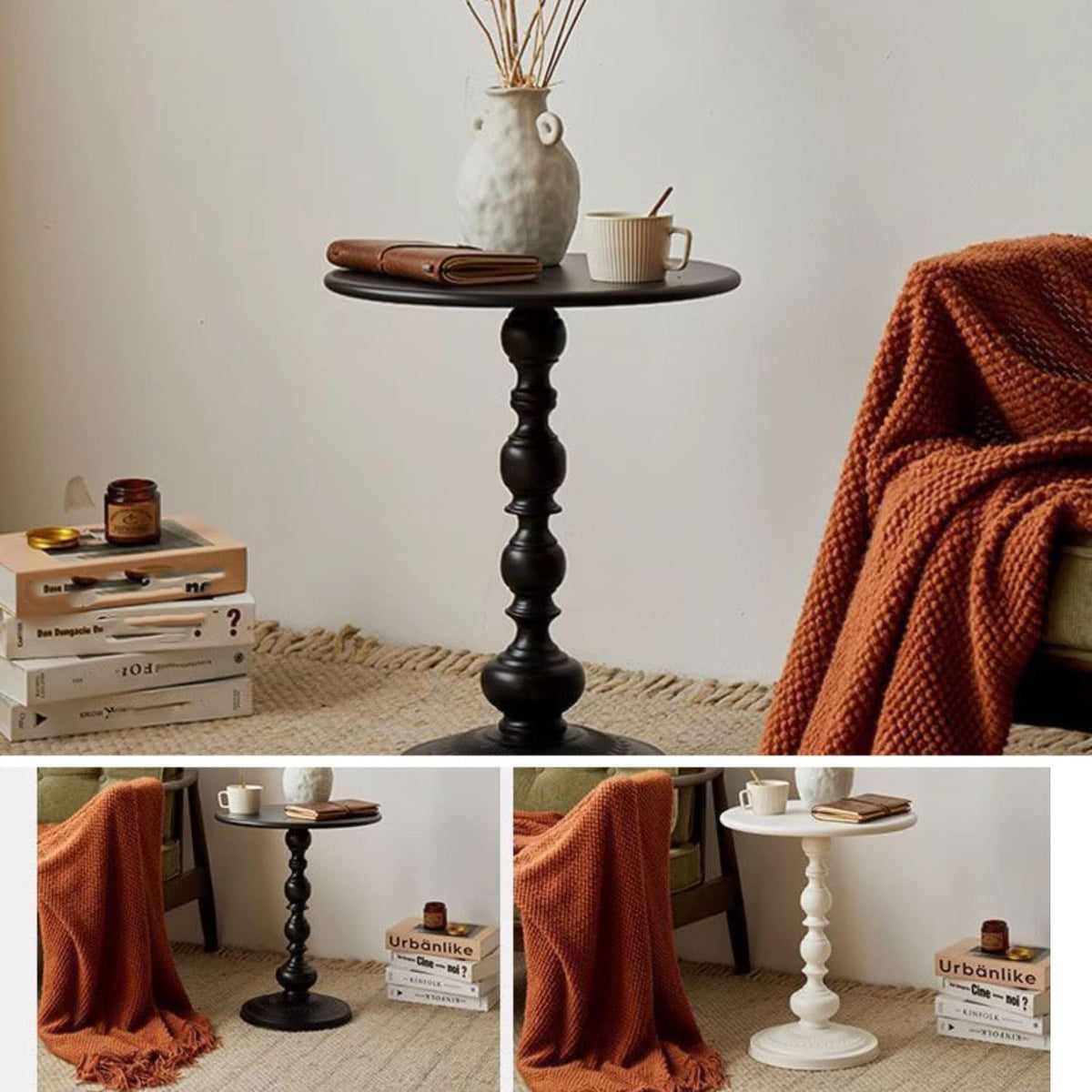 Masuta de cafea retro, fier, pentru living, dormitor sau balcon 52 x 38 cm, negru