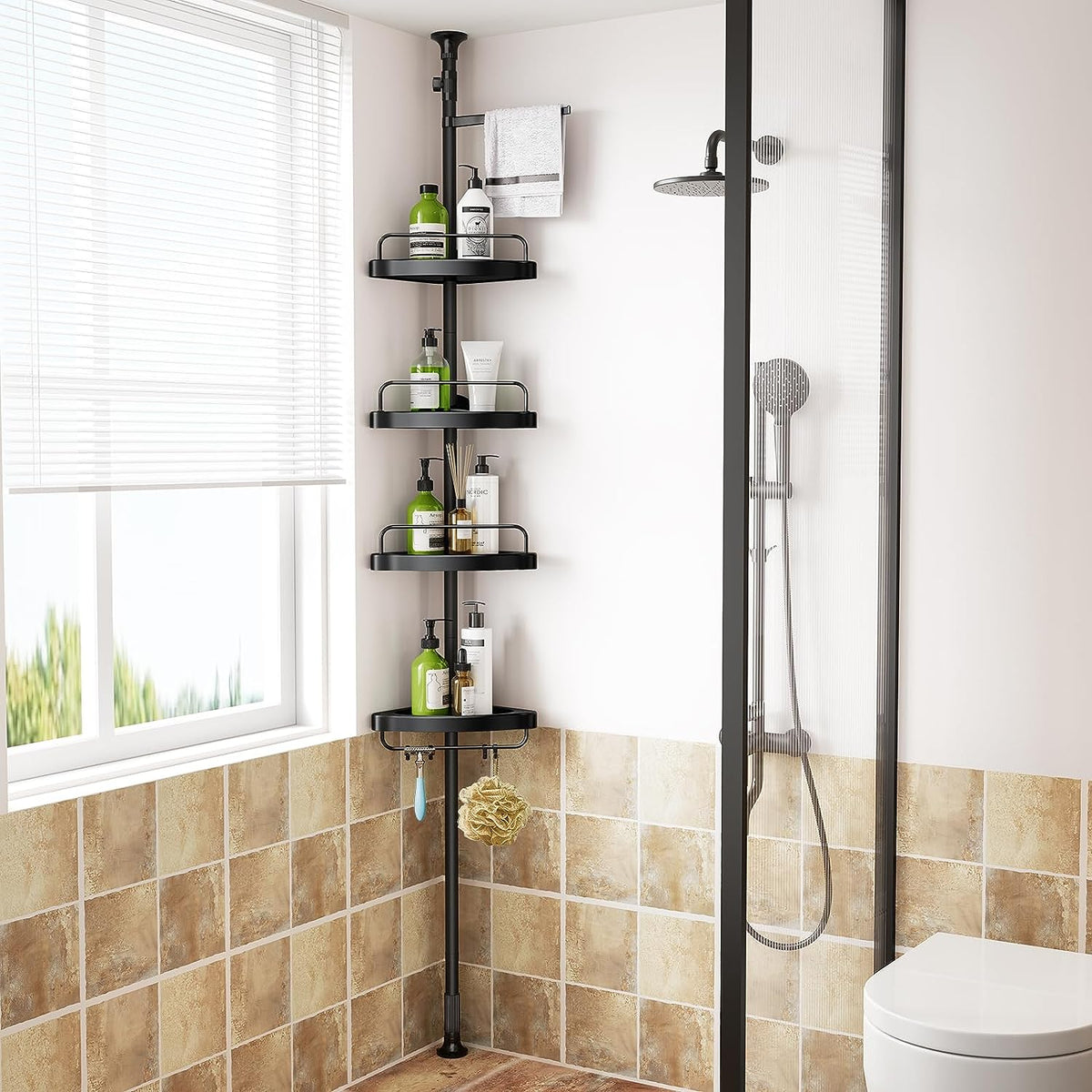 Etajera colt pentru baie si dus, 4 sau 5 rafturi, inaltime reglabila 320 cm, montare pe colt