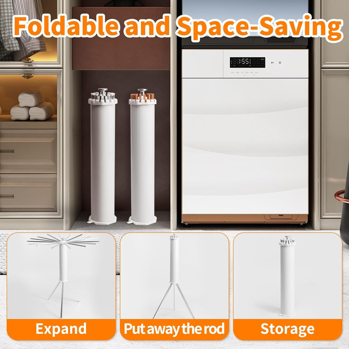 Uscator de rufe tip trepied, pliabil si compact, cu 16 brate rotative, pentru interior si exterior, 125cm