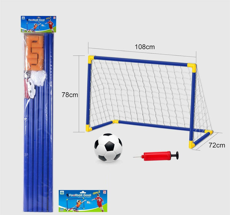 Poarta de fotbal din plastic albastra cu minge si pompa 105x76x69cm