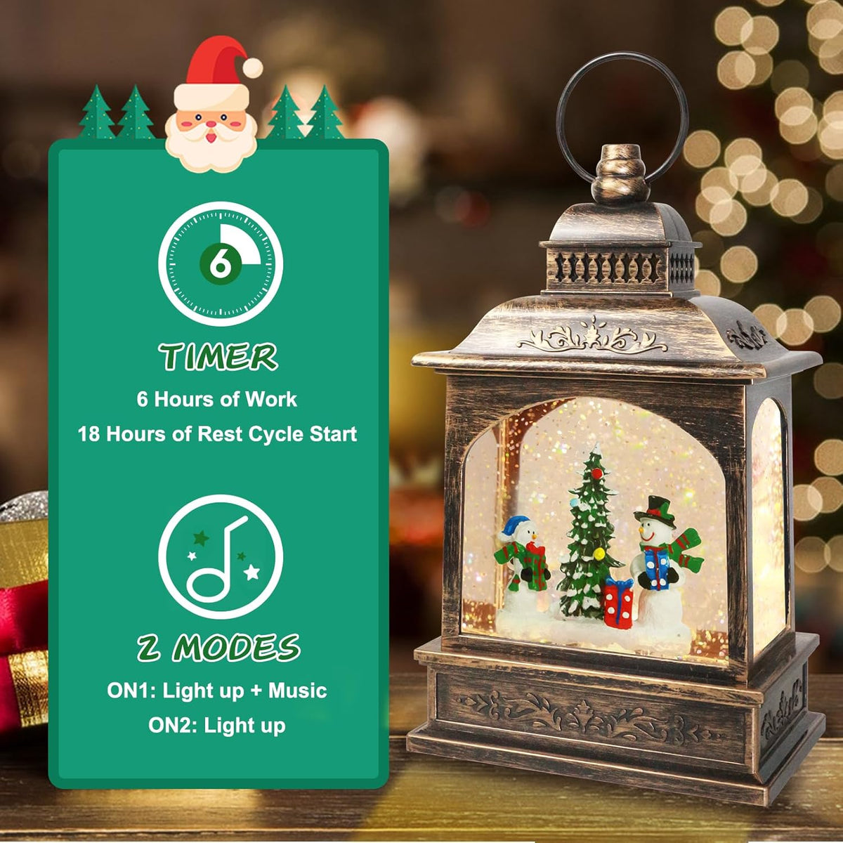 Glob de zapada muzical de Craciun cu om de zapada – lumini calde, efect de ninsoare si 8 melodii festive