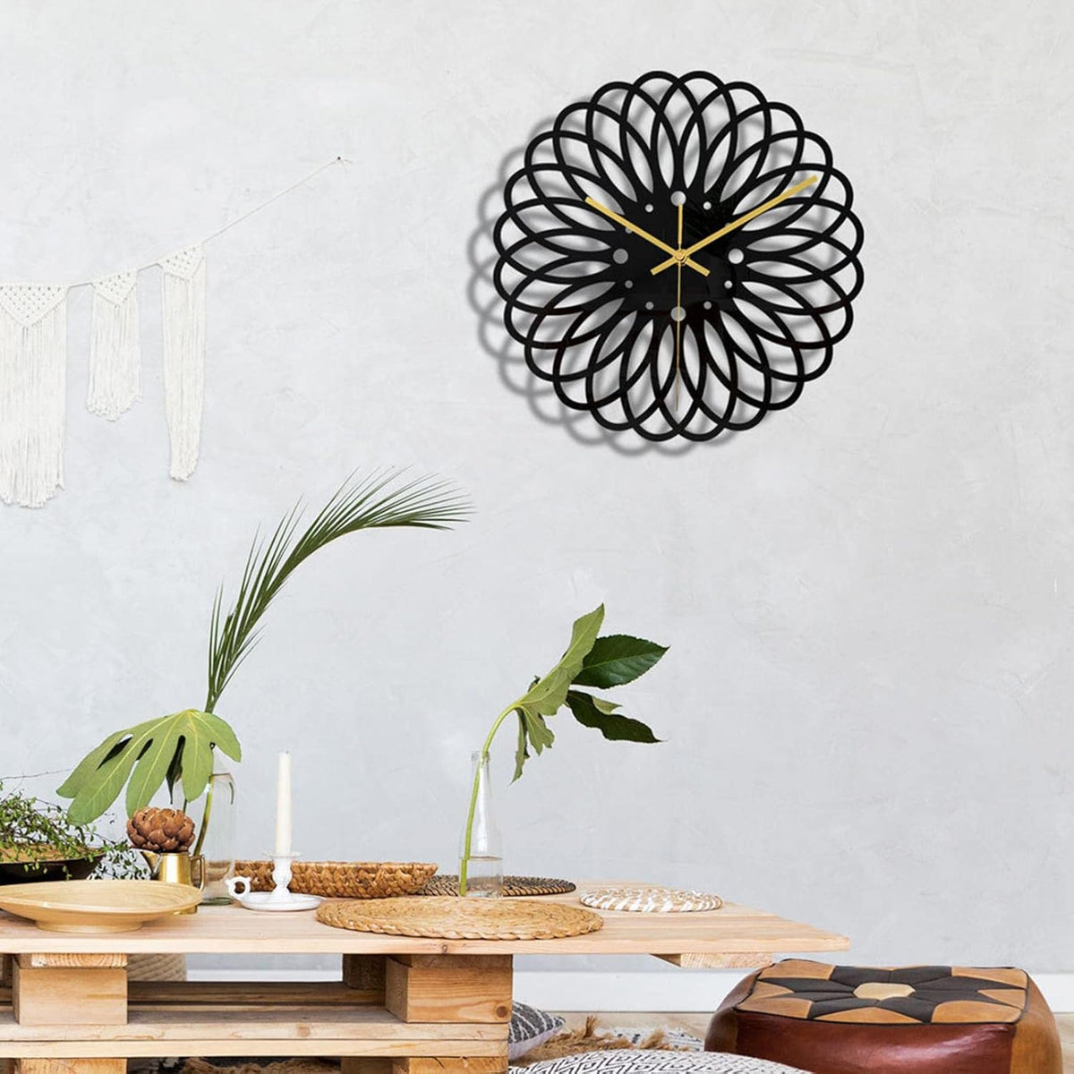 Ceas de perete  30 cm design geometric 3D modern silentios culoare neagra