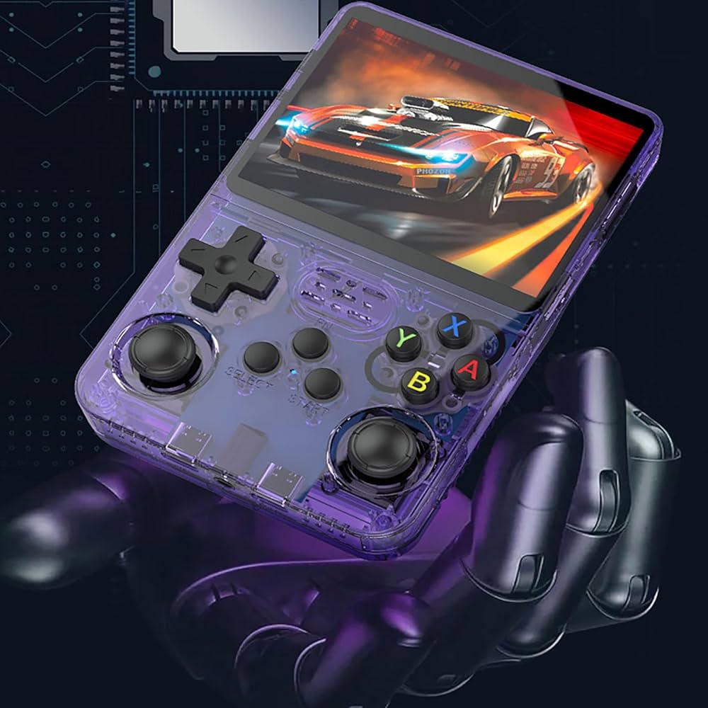 Consola de jocuri portabila R36S, ecran IPS 3.5 inch, 640x480, 64GB, Violet