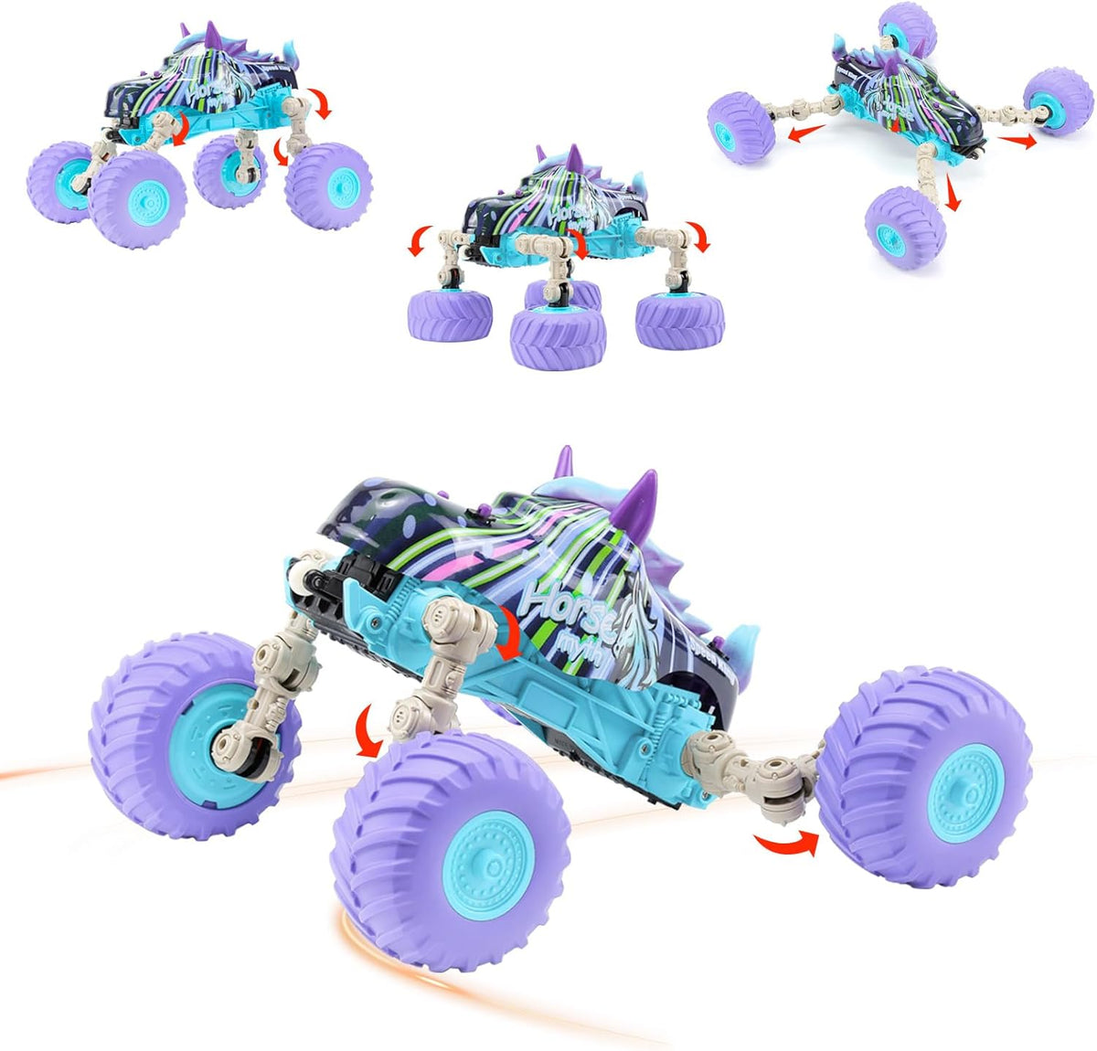 Masinuta pentru copii cu telecomanda, model Unicorn, transformabil, cu lumini LED