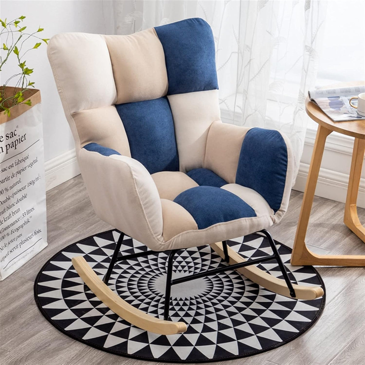 Fotoliu balansoar pentru relaxare cu material catifelat si cadru metalic