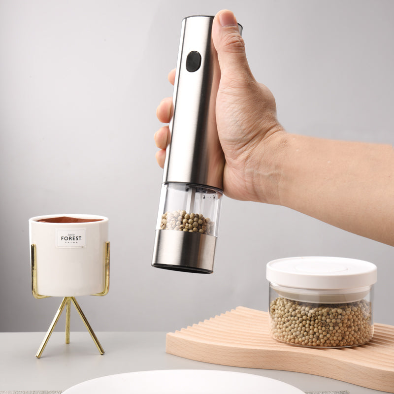 Rasnita electrica sare si piper din otel inoxidabil cu camere depozitare transparente