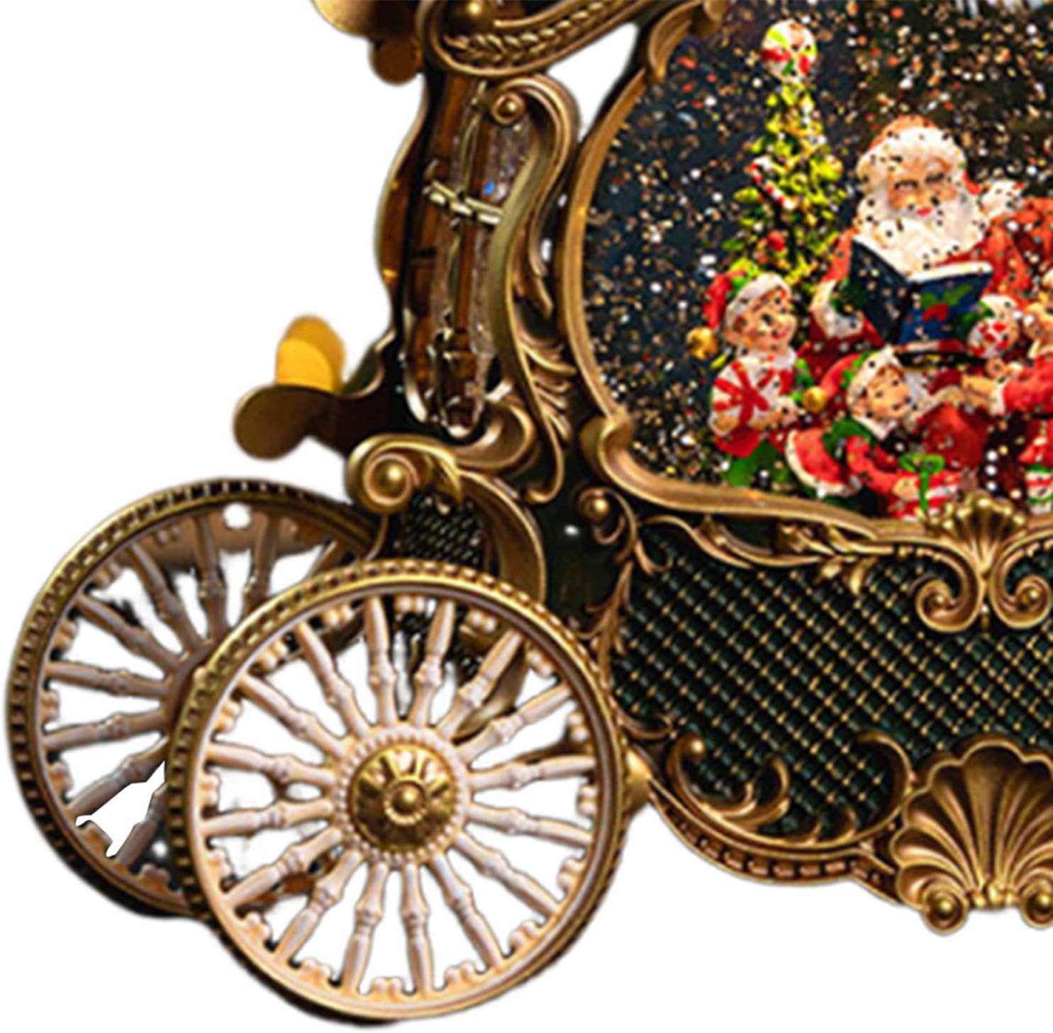 Felinar LED Luminos Premium "Caleasca Lui Mos Craciun", cu 8 Melodii si Invarte Zapada,USB,Baterii