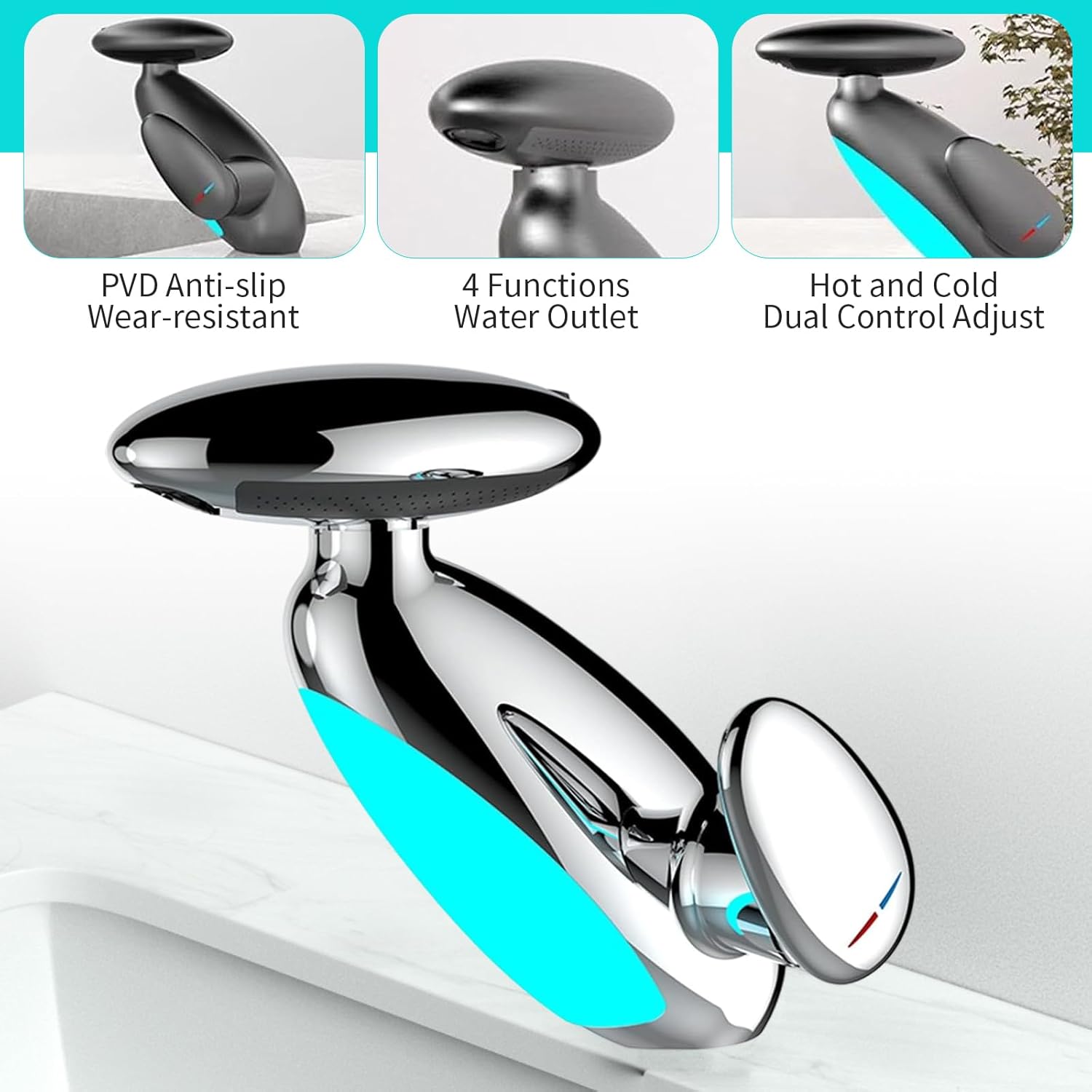 Baterie Chiuveta Baie Premium, 4 Tipuri de Jet, Cap Retractabil, Iluminare LED, Control Inteligent al Apei, Cartus Ceramic