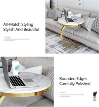 Masa laterala rotunda din otel inoxidabil auriu – stil nordic, model marmura alba 50 x60 cm - imagine 3