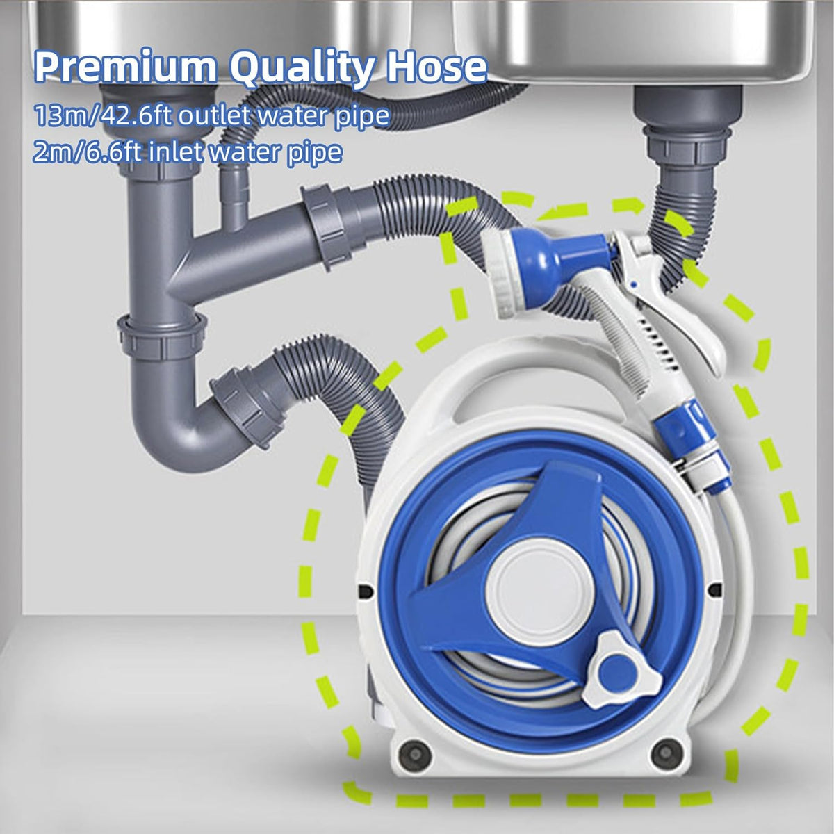 Furtun gradina extensibil cu tambur, pistol cu 8 jeturi, sistem de blocare automată – 15m