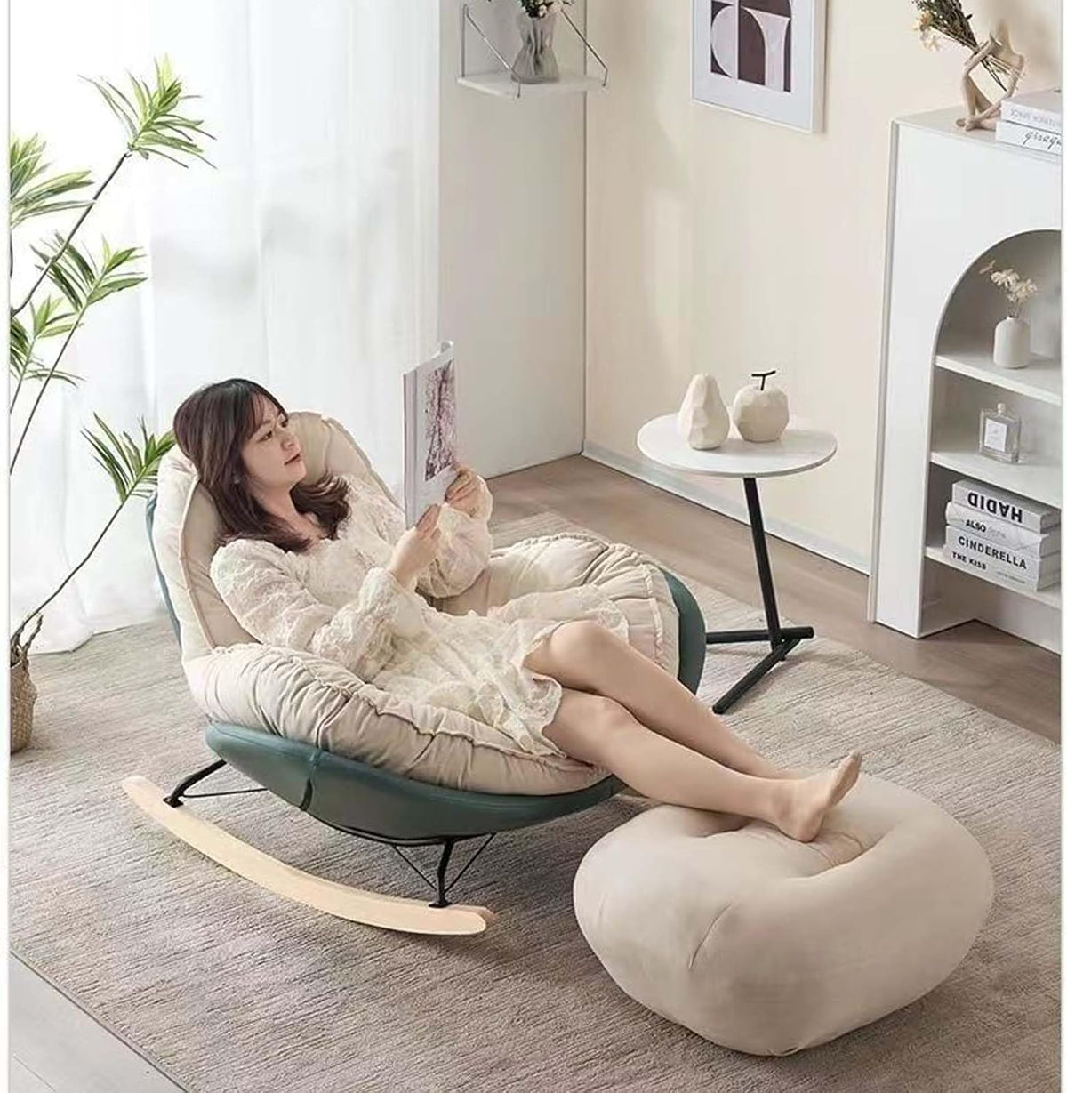 Fotoliu balansoar Cloud Rocker cu suport pentru picioare, cadru metalic