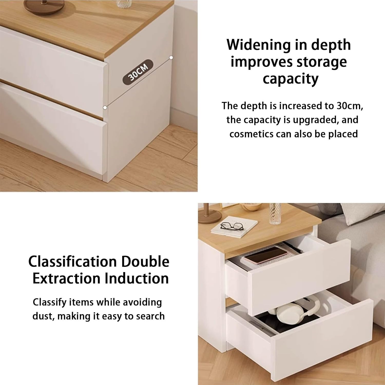 Noptiera moderna cu 2 sertare, 40x30x41cm