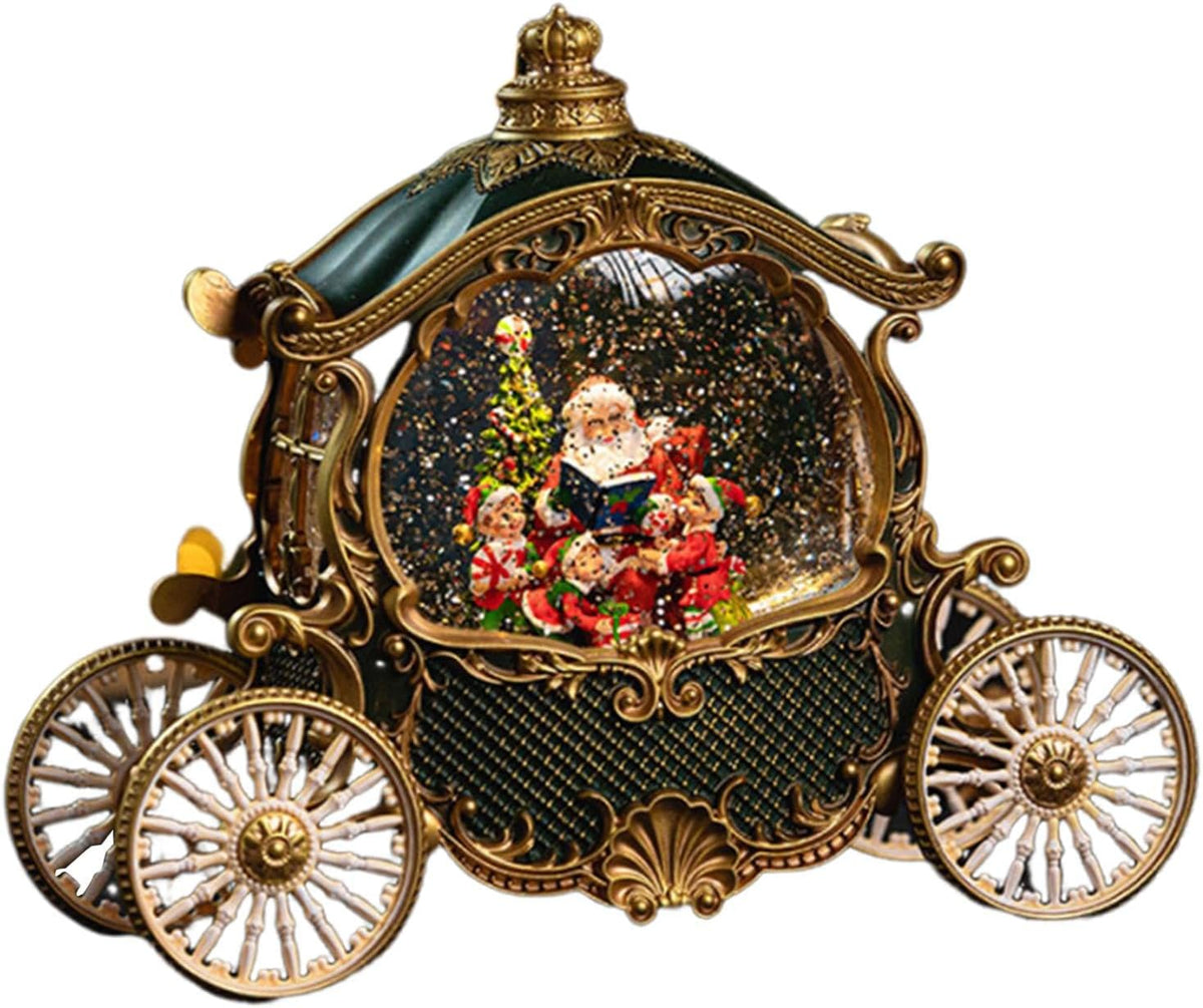 Felinar LED Luminos Premium "Caleasca Lui Mos Craciun", cu 8 Melodii si Invarte Zapada,USB,Baterii