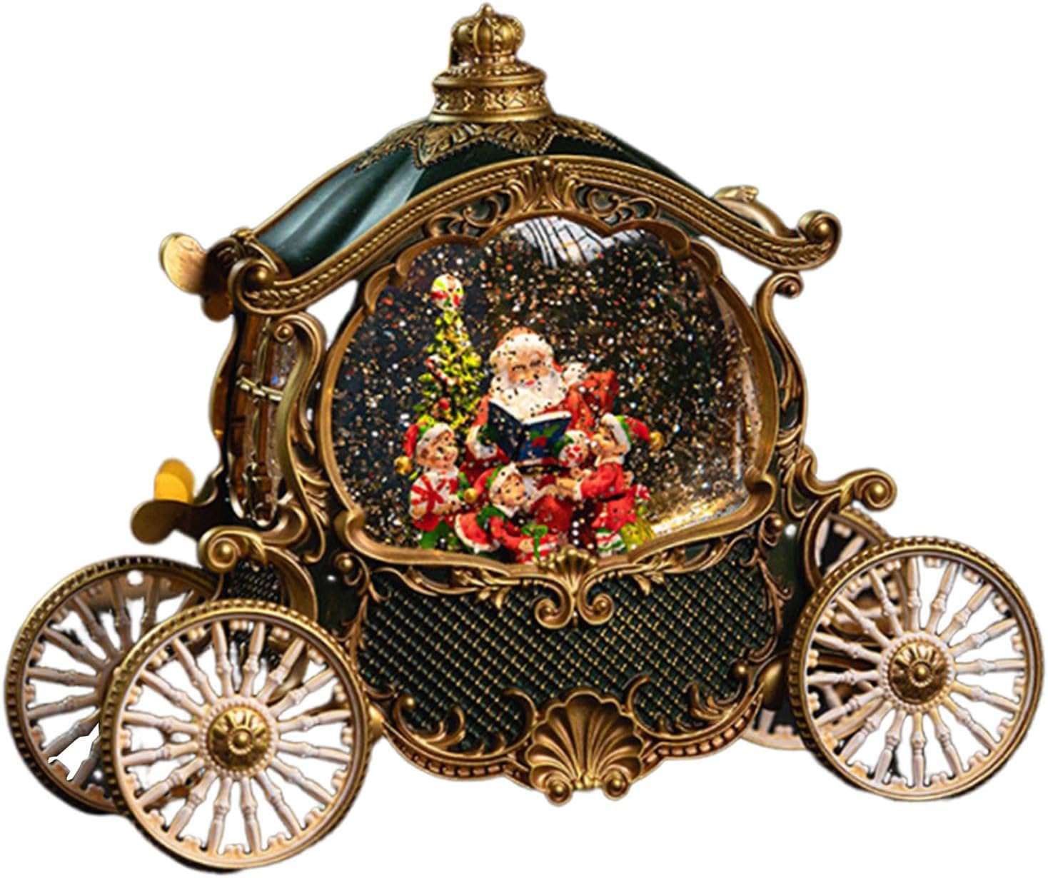 Felinar LED Luminos Premium "Caleasca Lui Mos Craciun", cu 8 Melodii si Invarte Zapada,USB,Baterii