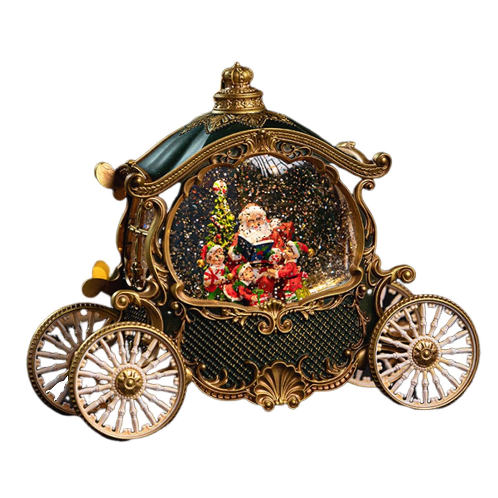 Felinar LED Luminos Premium "Caleasca Lui Mos Craciun", cu 8 Melodii si Invarte Zapada,USB,Baterii