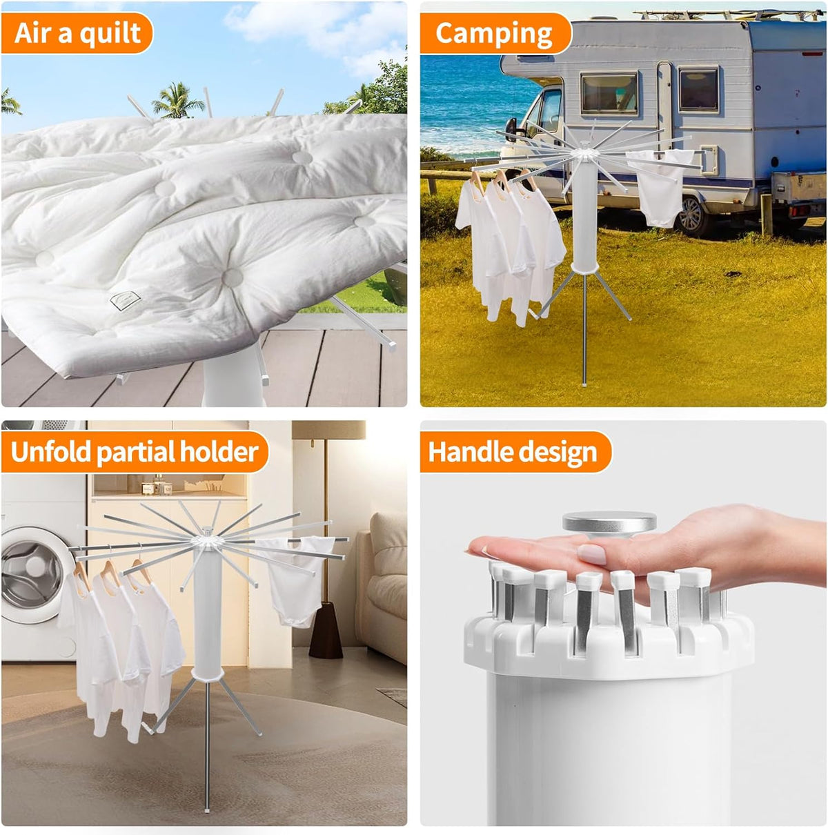 Uscator de rufe tip trepied, pliabil si compact, cu 16 brate rotative, pentru interior si exterior, 125cm