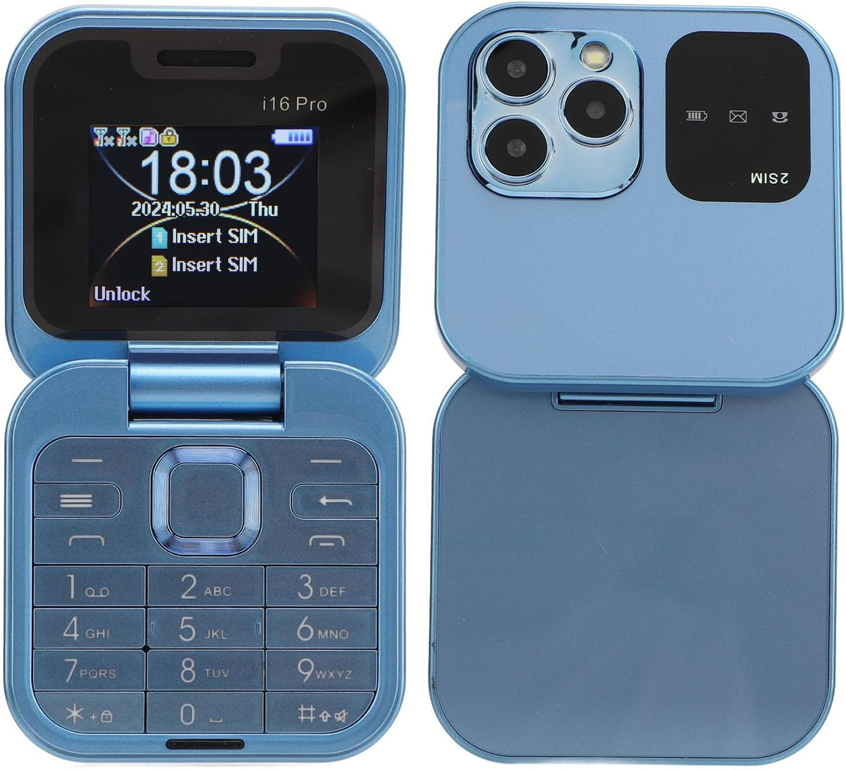 Telefon de buzunar pliabil Flip Phone 4.5 cm i16 Pro, Dual SIM, camera, Bluetooth MP4