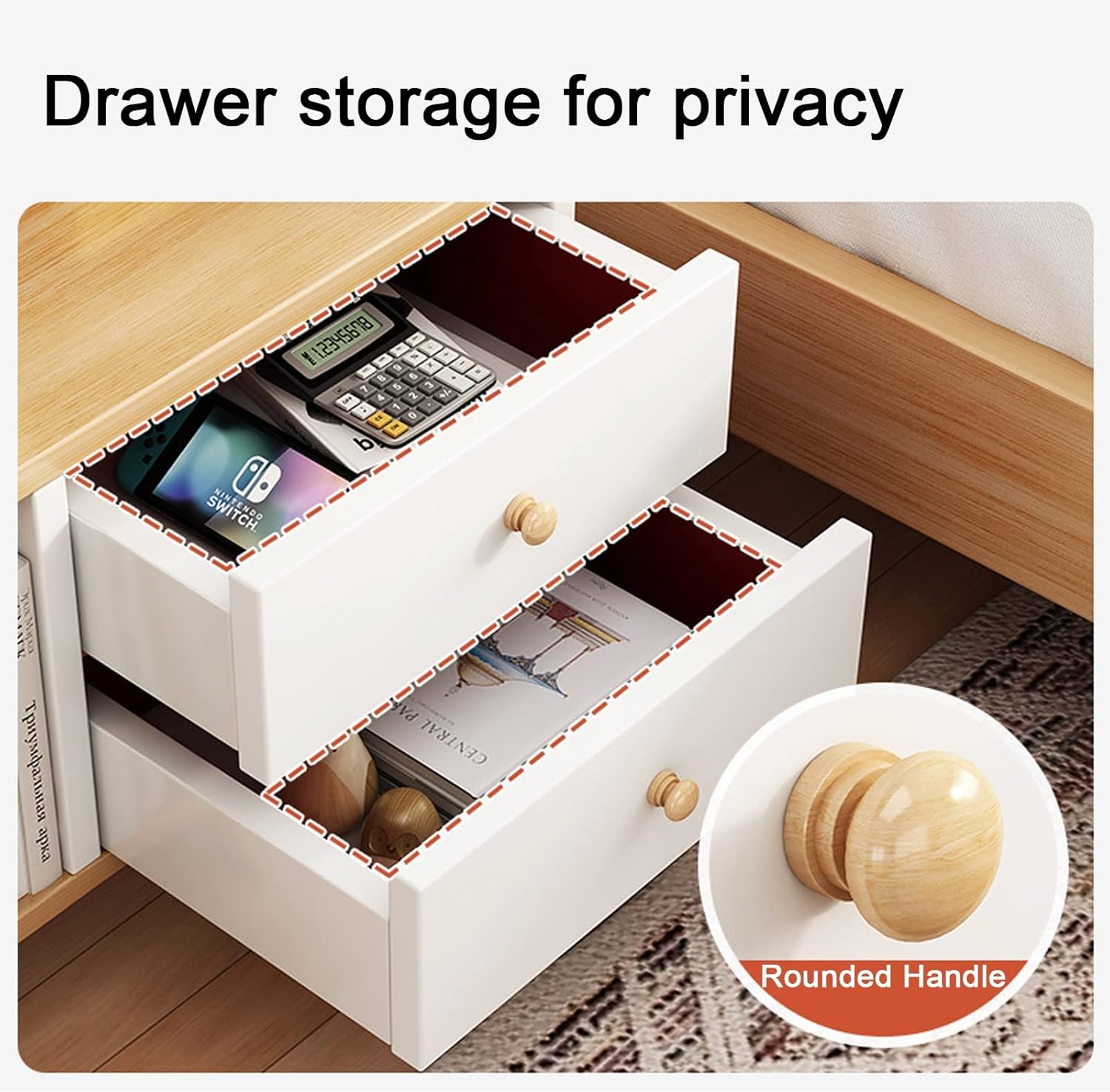 Noptiera moderna cu 2 sertare, raft si picioare, 40x30x53cm