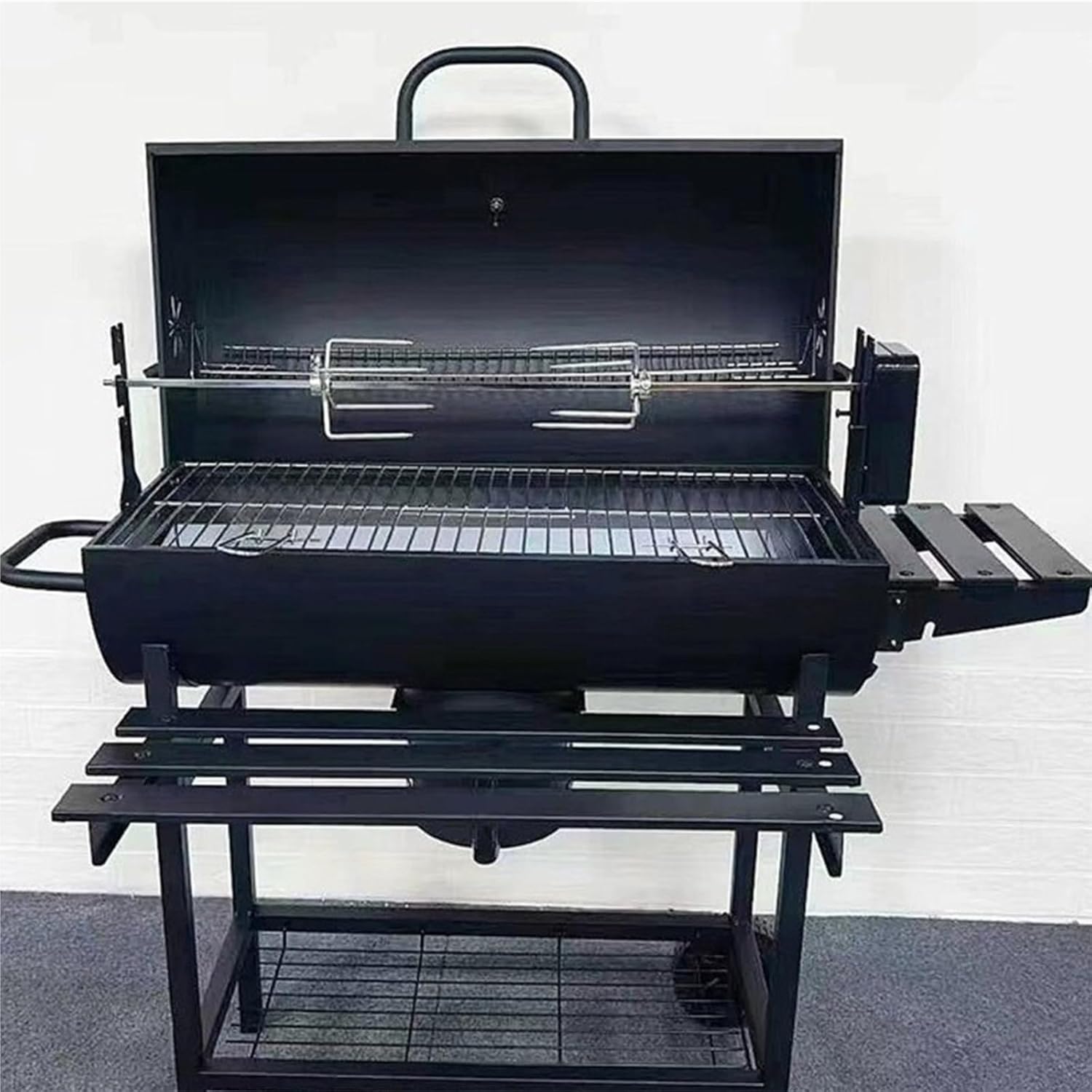 Gratar cu capac si termometru 105,5x85x118 cm – rafturi laterale, roti si aerisire reglabila