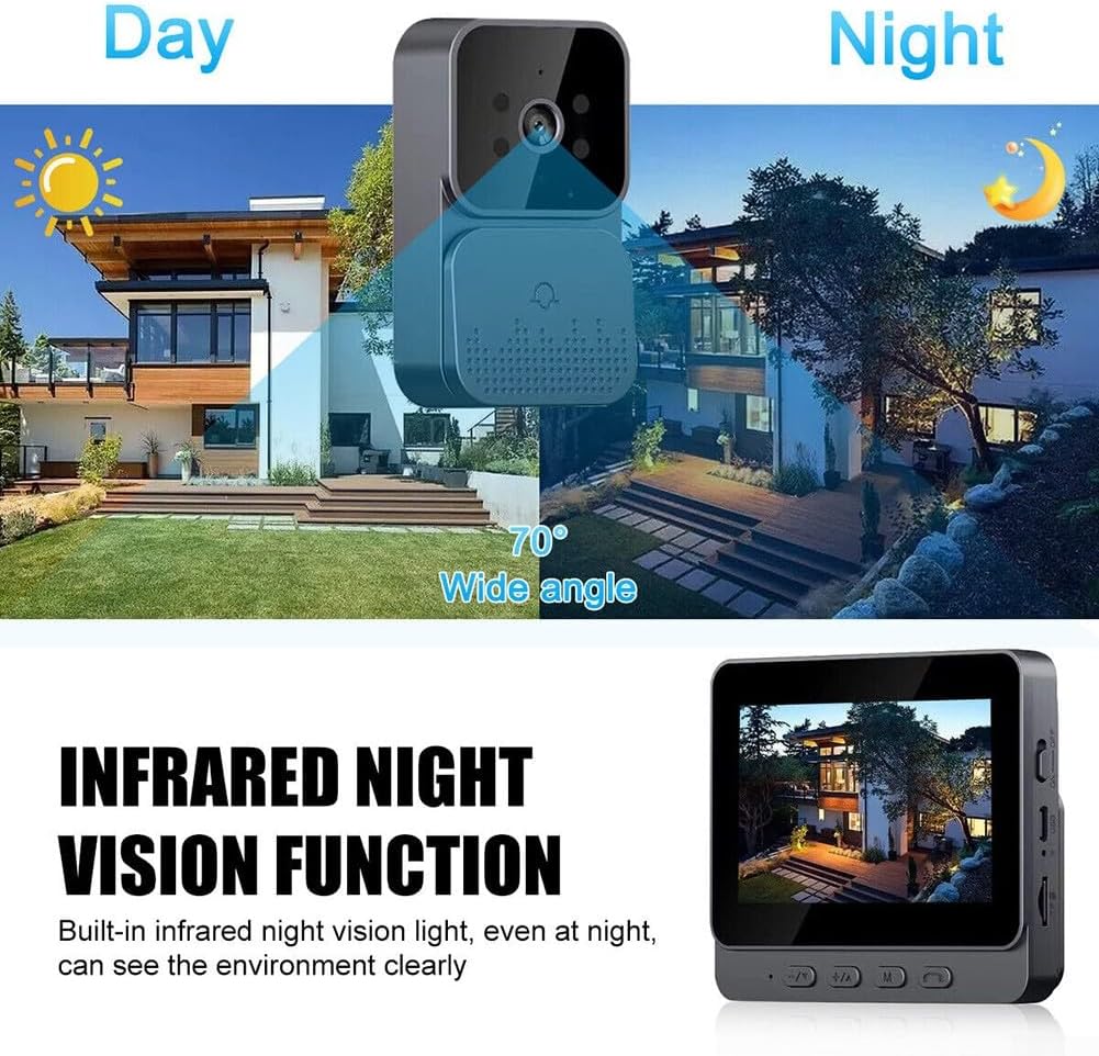 Sonerie video inteligenta Wireless, Ecran IPS 4.3 inch, Night Vision, Senzor IR, Interfon Video HD, 8MP, comunicare bidirectionala, unghi de vizualizare 170°, baterii incorporate, Negru