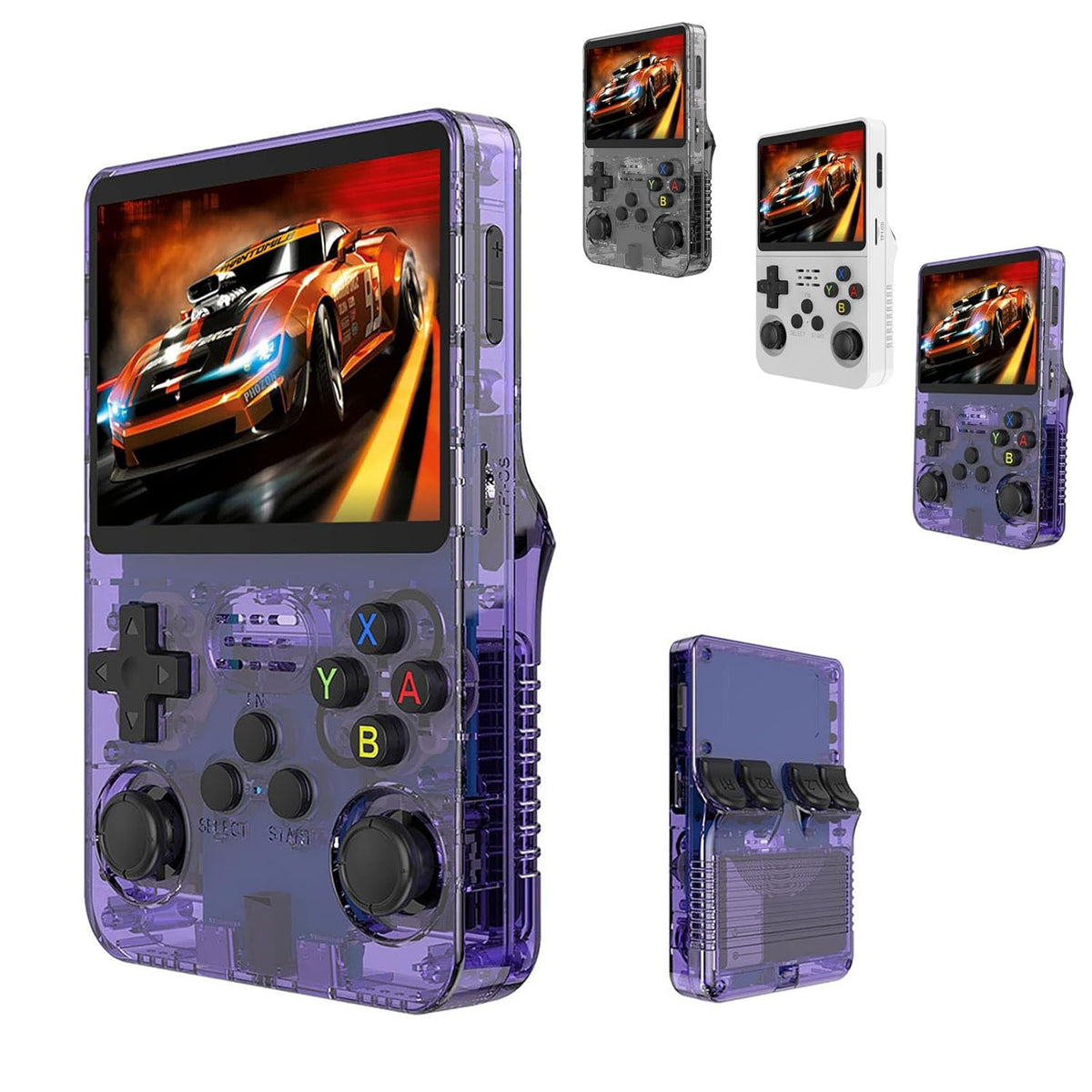 Consola de jocuri portabila R36S, ecran IPS 3.5 inch, 640x480, 64GB, Violet