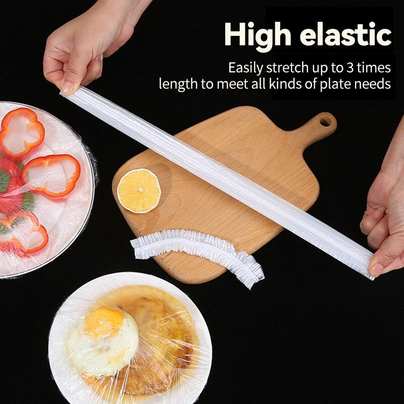 Set 100 huse alimentare de unică folosință cu bandă elastică, 22-38 cm, transparente