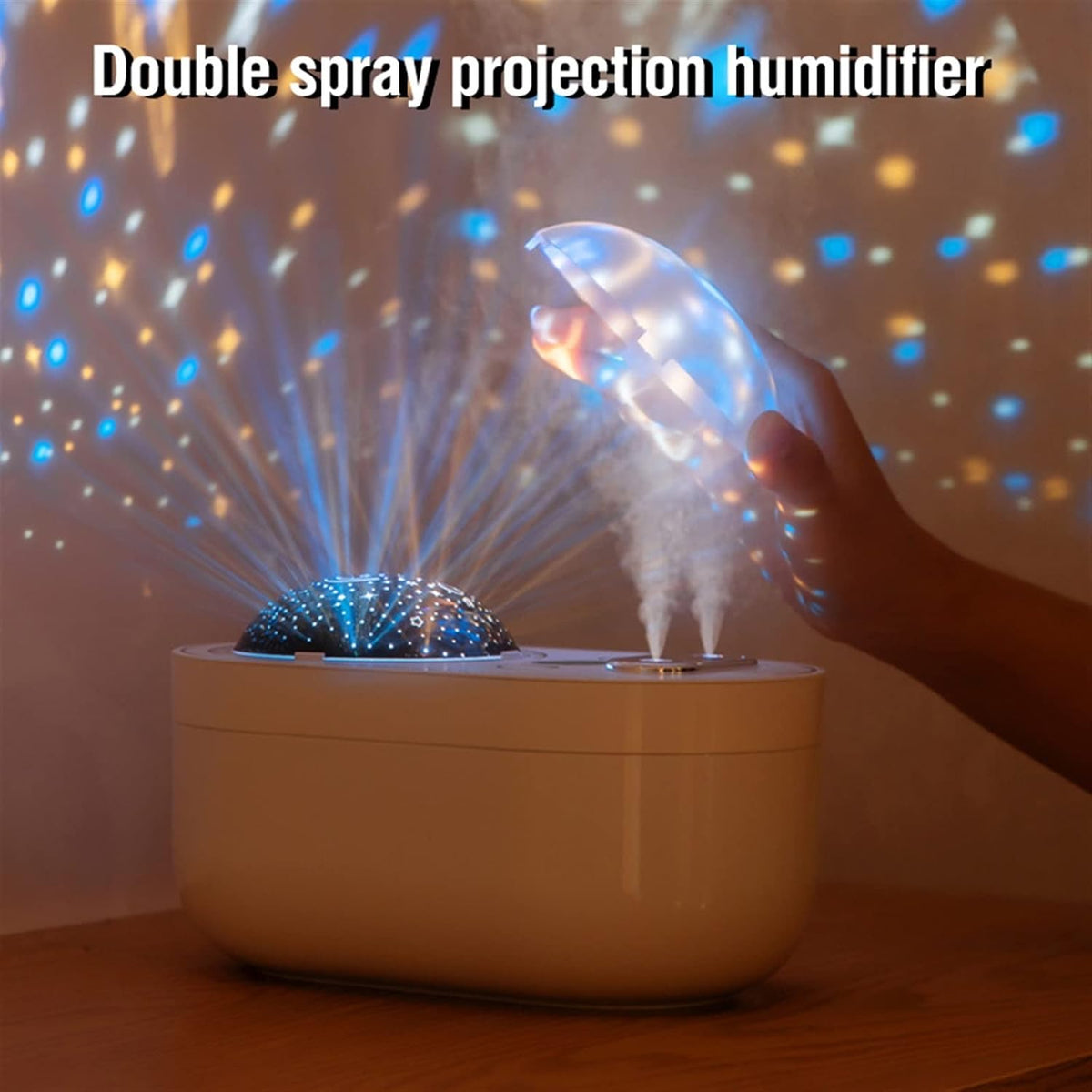 Umidificator de Aer cu Difuzor de Aroma Reincarabil Doua Pulverizatoare Lampa Veghe Proiectie - detaliu produs