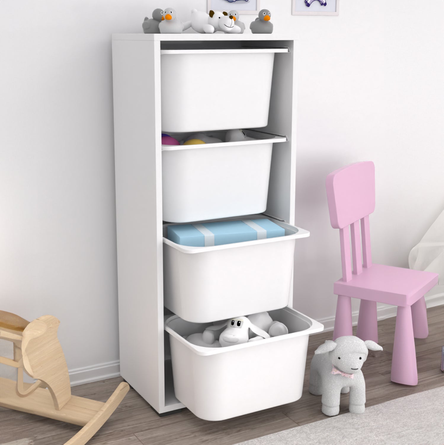 Organizator de depozitare cu 4 cosuri 45.3 x 29.7 x 116.3 cm