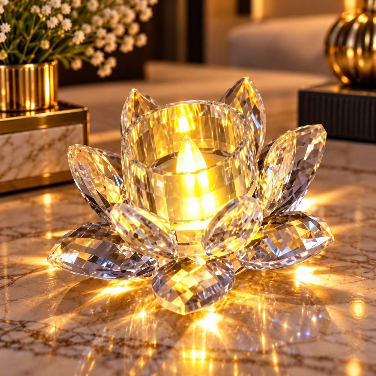 Set 6 Lumânări LED Decorative în Formă de Floare, Efect Cristal, Lumină Caldă, Fără Flacără - detaliu produs