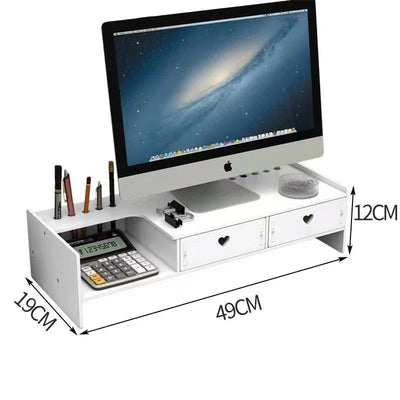 Suport multifunctional pentru monitor sau laptop, din PVC, cu 2 sertare