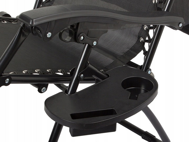 Scaun sezlong rabatabil cu parasolar 122x64x97 cm – pernuta, suport bautura, textilena rezistenta