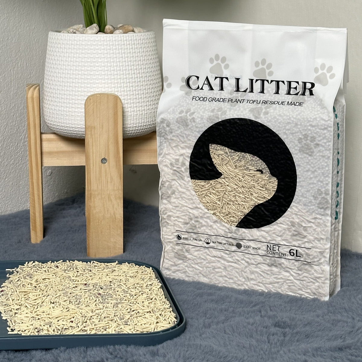 Litiera pentru pisici din tofu 6L, Formare rapida a bulgarilor, Absorbtie ridicata, Control eficient al mirosurilor