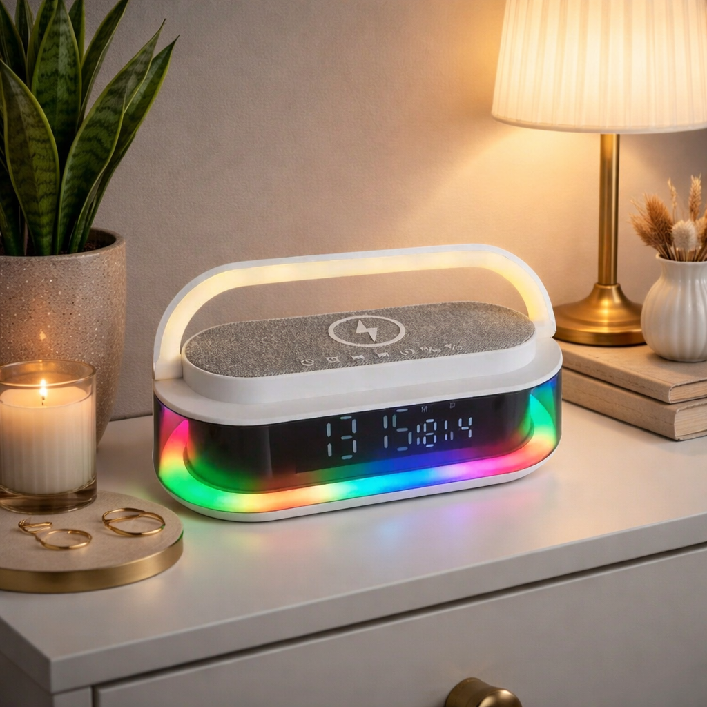 Boxa inteligenta cu ceas LED, incarcare wireless, 15W, Bluetooth 5.3 ,radio FM