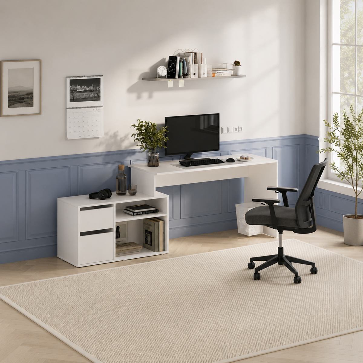 Birou modern 139x51x75 cm, cu corp de depozitare 92x40x53 cm, pentru birou, office sau home office