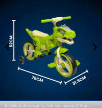 Tricicleta Jurassic T-Rex 2 in 1 Bicicleta Roti EVA Silentioase Ochi LED 2-8 Ani - detaliu produs