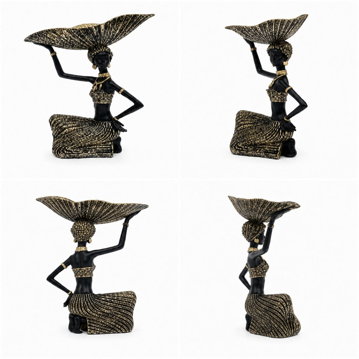 Statuetă Decorativă Femeie Africană cu Tavă – 32 × 21,5 × 12 cm - detaliu produs