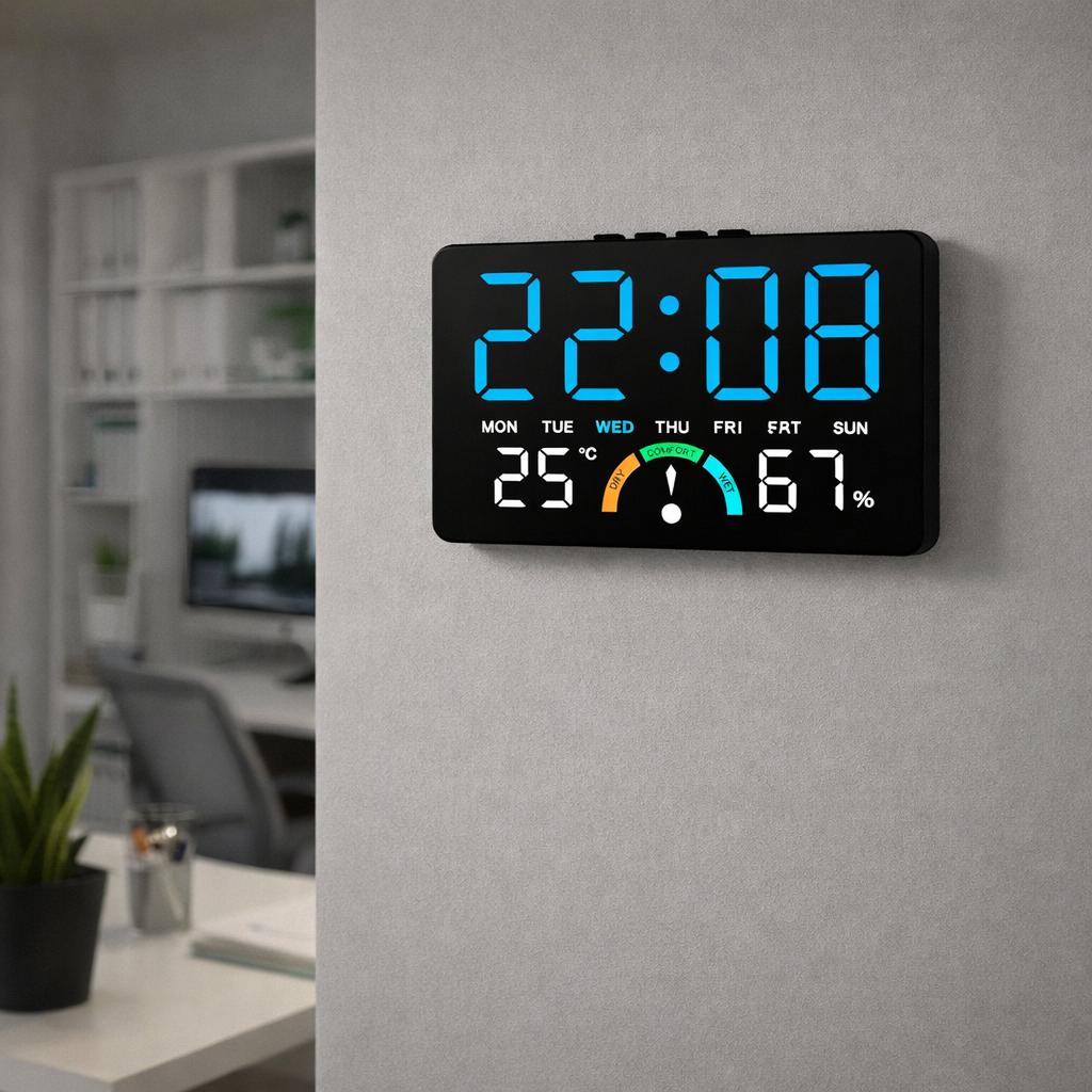 Ceas digital LED cu termometru si higrometru Afisaj mare iluminat