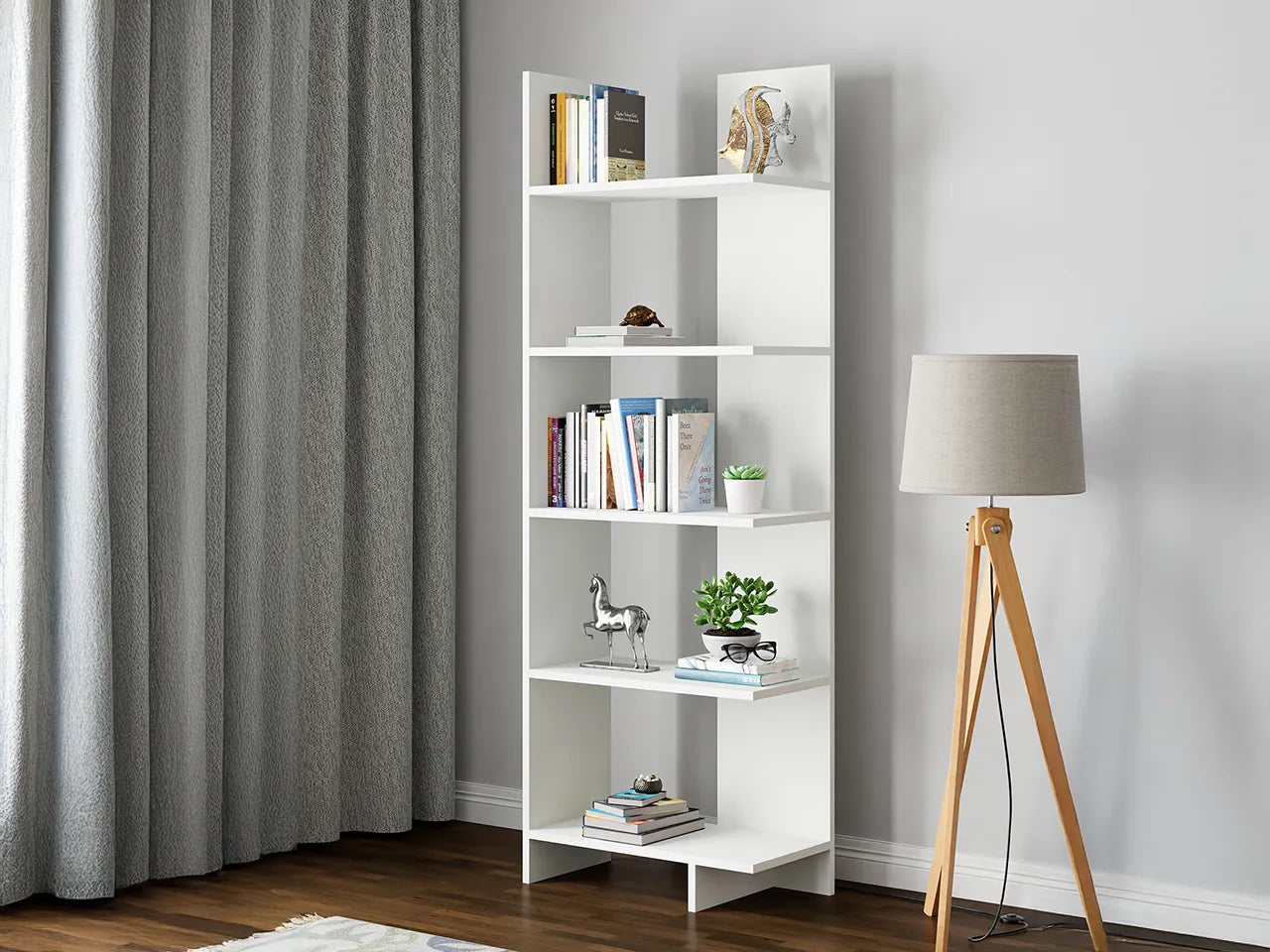 Raft Biblioteca Asimetric 5 Polite MDF Negru Decorativ Perete - detaliu produs