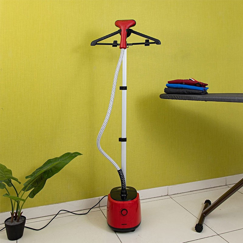 Aparat de Calcat cu Abur Vertical HOFFMANS 2 in 1 , 2000W, Profesional, Portabil, cu Masa de Calcat - Rosu - imagine 9