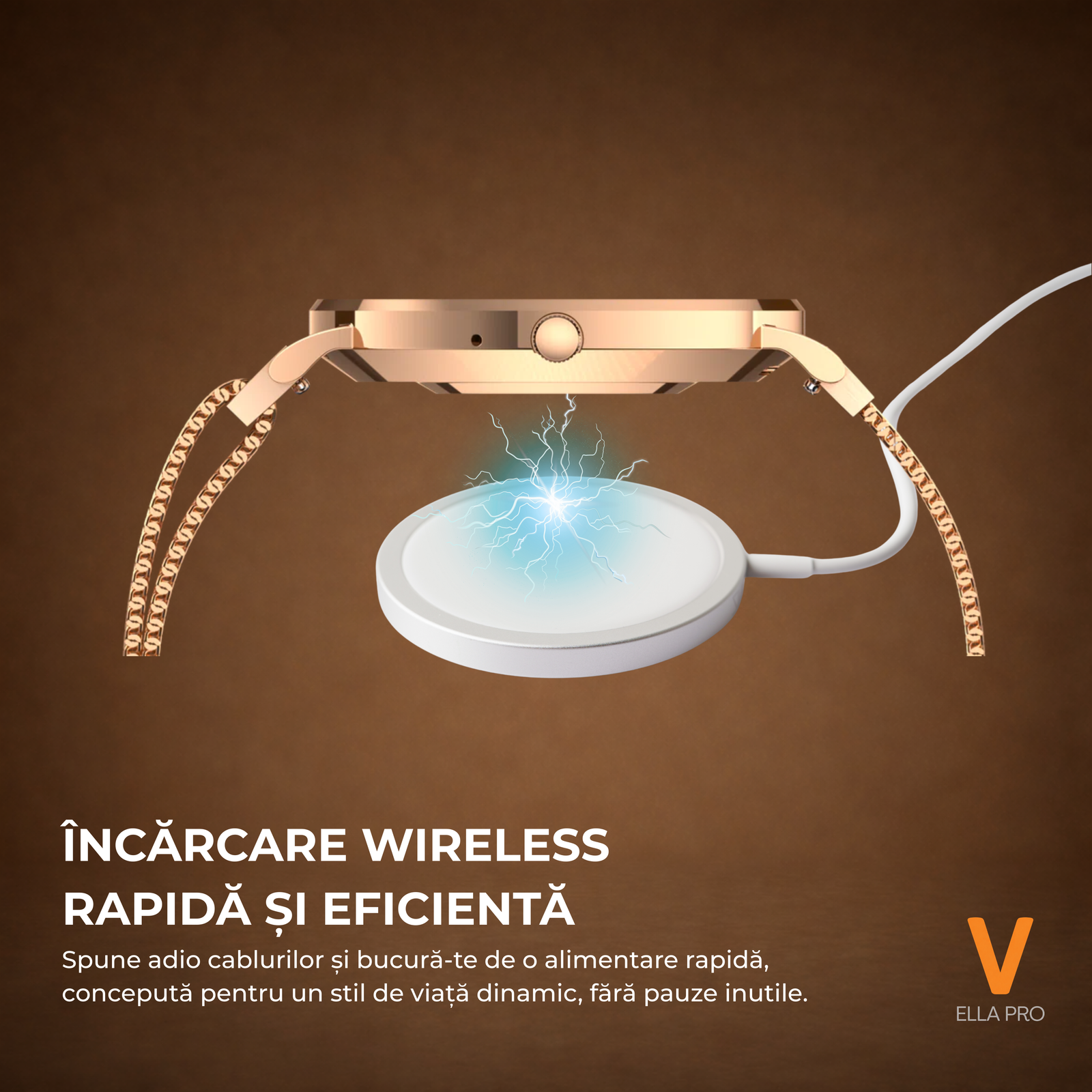 Ceas Smartwatch Dama ELLA PRO Vivendo®, Ecran AMOLED 1.32", Fitness, Apel Bluetooth, Notificari Limba Romana, ChatGPT AI, Incarcare Wireless, Rezistent Apa IP68, 2 Curele Incluse