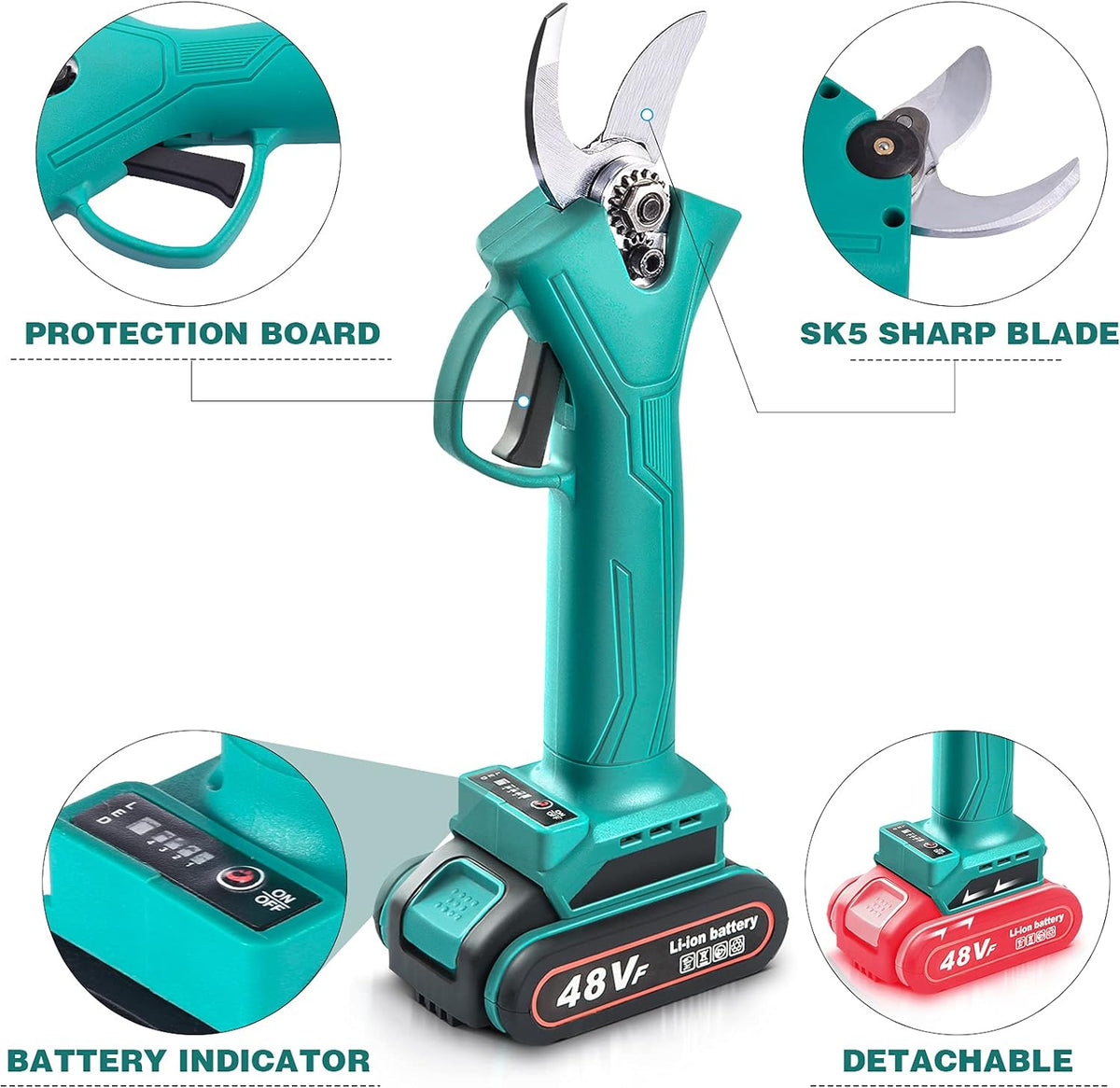 Foarfeca electrica pentru vita de vie si crengi, 2 acumulatori 21V-48V, 2Ah