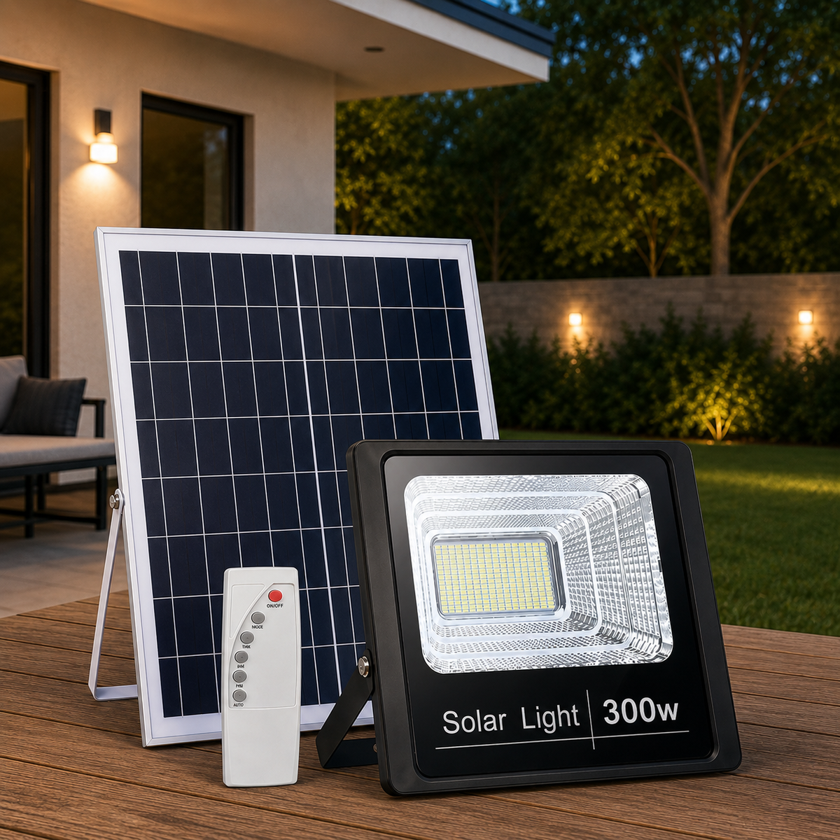 Set 3 Proiectoare Solare LED cu Panou Solar si Telecomanda, IP67, Lumina Rece