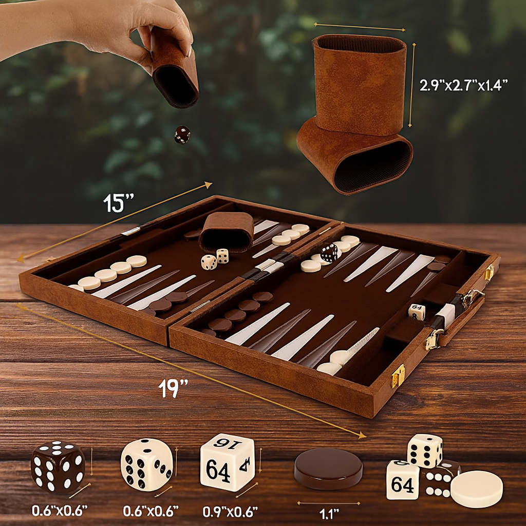 Set de Table Backgammon din piele, design clasic, 40 cm