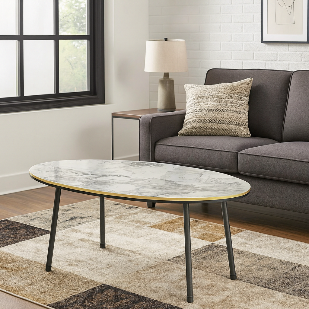 Masa de cafea moderna 90x50x42 cm MDF cu picioare metalice