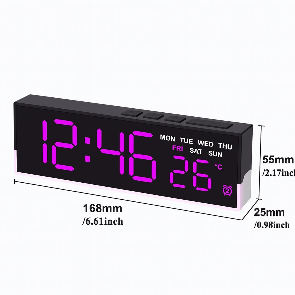 Ceas digital LED Full Screen Display cu alarma duala, temperatura, data si lumina ambientala – design ultra-slim