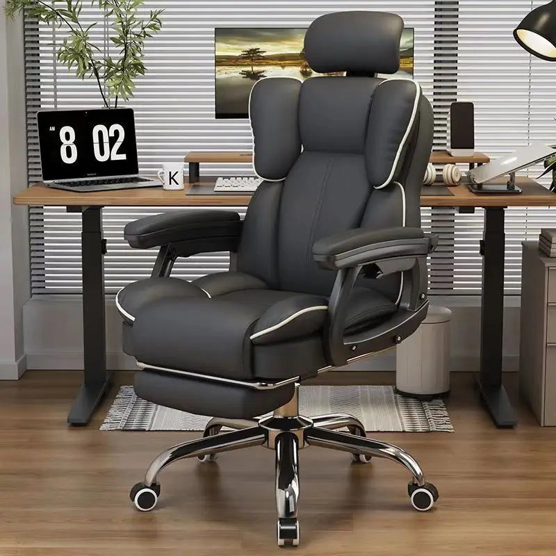 Scaun Ergonomic Directorial cu Suport Picioare Rabatabil Piele Ecologica - detaliu produs