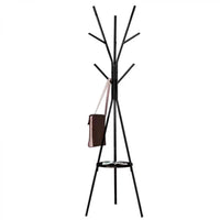 Cuier haine cu suport din lemn pentru accesorii, 9 carlige, otel carbon, 180 x 45 cm, negru - imagine 7