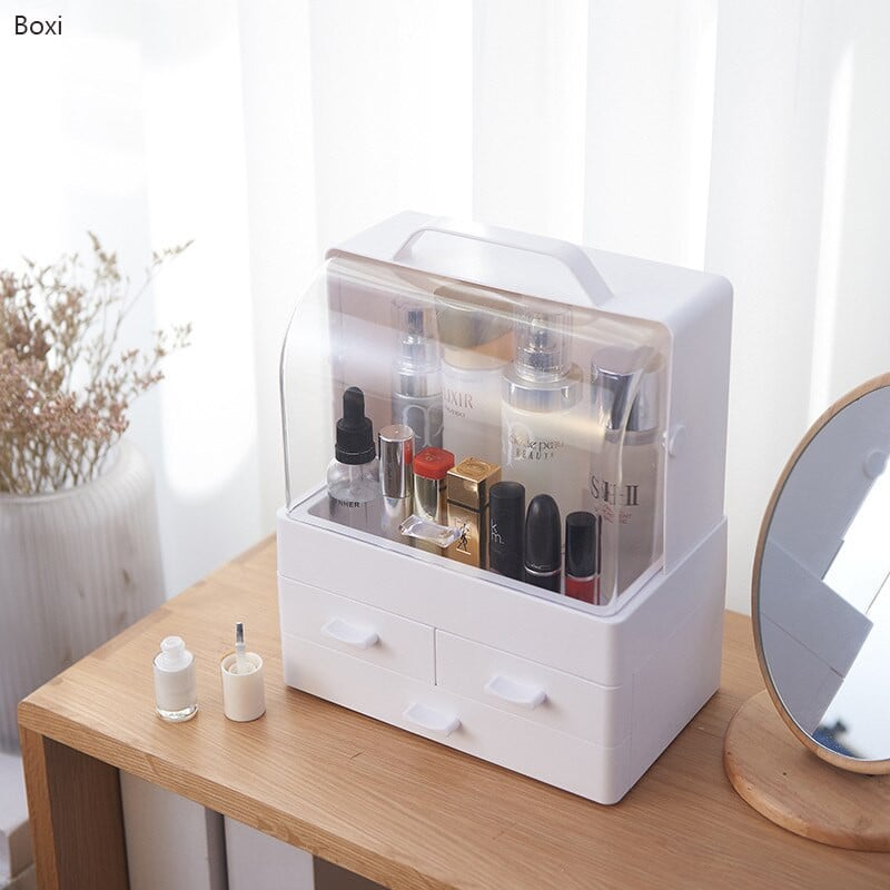 Organizator Cosmetice cu Capac Glisant Transparent si 3 Sertare