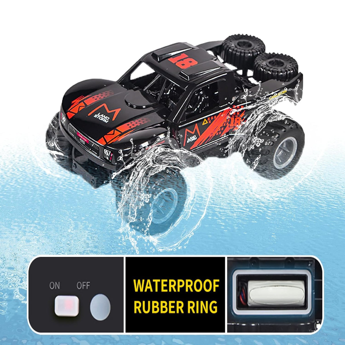 Masina cu telecomanda 2.4Ghz, 4WD, pentru uscat, apa si zapada, scara 1:16, tractiune 4x4